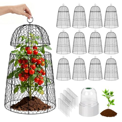 12 Pack XL Metal Garden Cloches for Plants, 17" Tall Chicken Wire Cloches