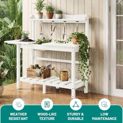 PLUUV Potting Bench with Removeable Sink, Garden Potting Table, White - color: White