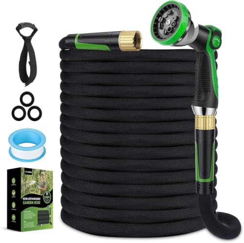 Non-Expanding Garden Hose 150 ft, 360° Anti-Kink Swivel Fittings - color: Black, size: 150ft