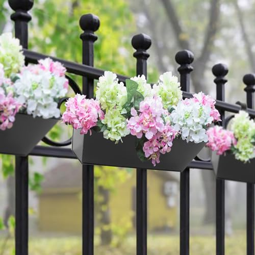 16 Inch Railing Planters Box Metal Hanging Flower Pot 5 Pcs - color: Black-5pcs