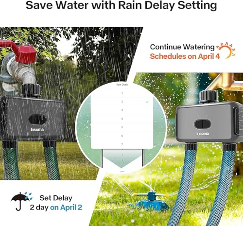 Smart Hose Watering Timer with Wi-Fi Hub, Automatic Irrigation System Controller for Lawns and Yard, Compatible with Alexa
