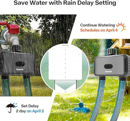Smart Hose Watering Timer with Wi-Fi Hub, Automatic Irrigation System Controller for Lawns and Yard, Compatible with Alexa