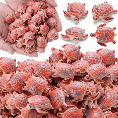 Yerliker 50 Pcs 100 Pcs Mini Sea Turtle Figurines Sea Animals, Brown - color: Brown