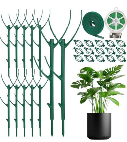 12 Pack Stackable Monstera Plant Support, Upgrade Pothos Plant Climber Support Indoor Plant Stakes with 12 Clips and Cable Ties Plant Poles for Vine Training Stem Stabilization