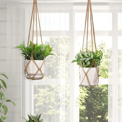YIBOT Macrame Plant Hanger Indoor 35 Inch Hanging Planter Basket Brown 2Pc - color: Brown, size: 35+35Inch