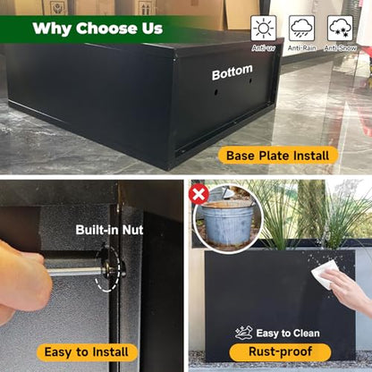 Metal Rectangular Planter Box 24" L x 12" W x 24"H Black Tall Metal Planter - color: Black, size: 24*12*24
