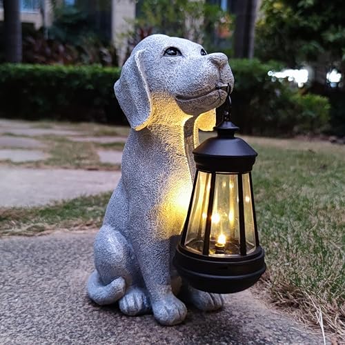 Solar Dog Outdoor Garden Statue with LED Light,Dog Solar Lights Lantern Outside Decorations for Yard, Lawn Decor Statue for Patio, Balcony, Yard Ornament,Unique Dog Gifts for Mom - color: dog