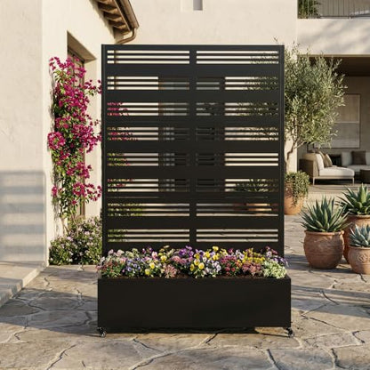 Pia Ricco Planter Box with Trellis, Privacy Planter for Climbing Plants - color: Black-stripe, size: Large