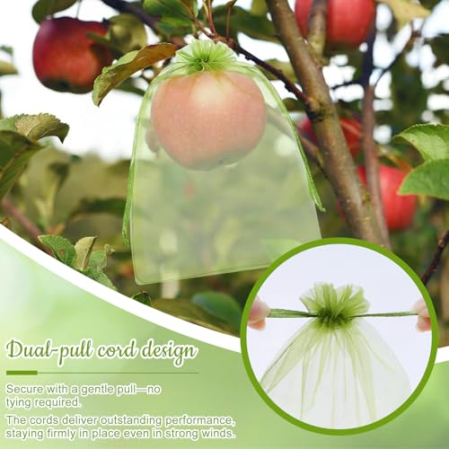 100PCS 8"x12" Fruit Protection Bags, Reusable Drawstring Mesh Fruit Covers Bags for Garden Trees – Green Fruit Netting Bags for Vegetables, Apples, Peaches, Grapes, Tomatoes, Citrus - size: 8x12 Inch