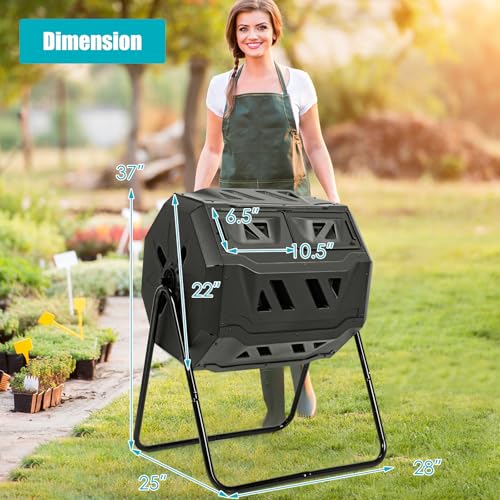 Goplus 43 Gallon Composting Tumbler, Dual Chamber High Volume Compost with 2 Sliding Doors
