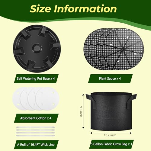 MultiOutools 4 Pack Self Watering Pot Base with 5 Gallon Fabric Grow Bag