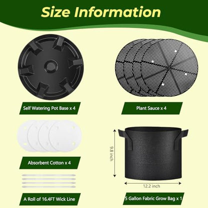 MultiOutools 4 Pack Self Watering Pot Base with 5 Gallon Fabric Grow Bag