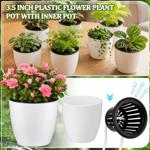 Self Watering Plant Pots, 3.5'', White Black, 18 Pcs - color: White Black, size: 3.5''
