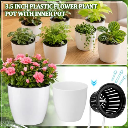 Self Watering Plant Pots, 3.5'', White Black, 18 Pcs - color: White Black, size: 3.5''