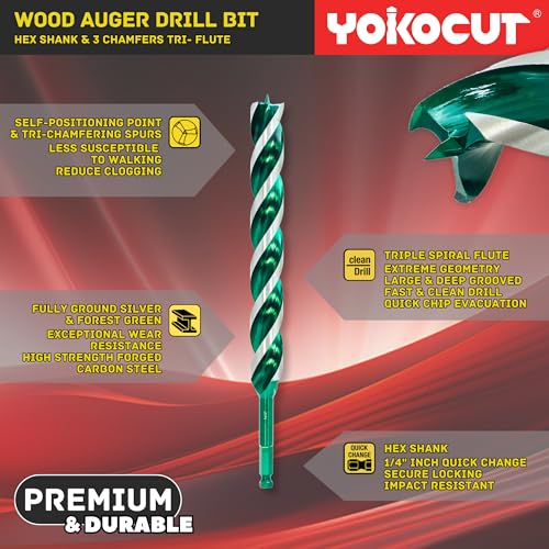 1/2" x 6" Auger Drill Bit, Hex Shank Tri-Flute Wood Drill Bits, Ship Auger Long Drill Bit for Soft and Hard Wood, Plastic, Drywall, Tree Stump and Composite Materials - size: 1/2 Inch, style: Length: 6"