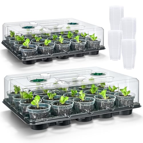 homenote 2 Pack 20 Cell Seed Starter Trays with Humidity Domes and 40 Pots - size: 3 Inch, style: 2 Pack Tray+Nursery Pots+Humidity Dome