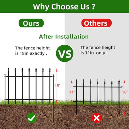 Decorative Metal Garden Fence 18" x 10', Small Fence Border with Stakes - size: 18″H x 10ft（5 Panels）