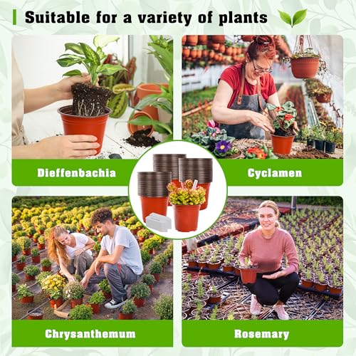 TDHDIKE 6" Plastic Plant Nursery Pots 100Pcs with 100 Labels - size: 6inch100