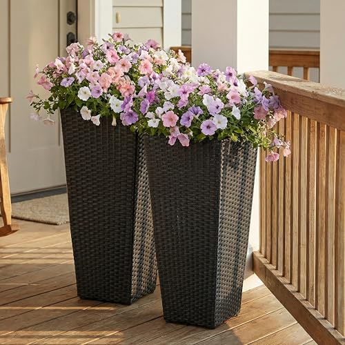 Sunnydaze 20" Square Tall Wicker Outdoor Planter, Black, 2pk - color: Black, size: 20 in