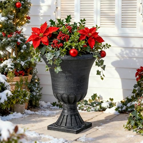 2-Pack 22" Washed Black Plastic Urn Planters with Drainage Holes - color: 22"h-washed Black