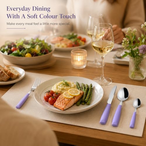 EXZACT 16 pcs Flatware Set Stainless Steel Wide Handles Serves 4 Lilac - color: Lilac x 16