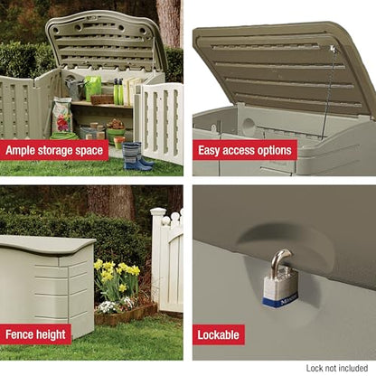 Rubbermaid Small Horizontal Resin Outdoor Storage Shed With Floor (4.5 x 3 Ft) Weather Resistant, Beige/Brown, Organization for Home/Backyard/Pool Chemicals/Toys/Garden Tools/Porch/Patio Cushions - style: Small Horizontal Shed