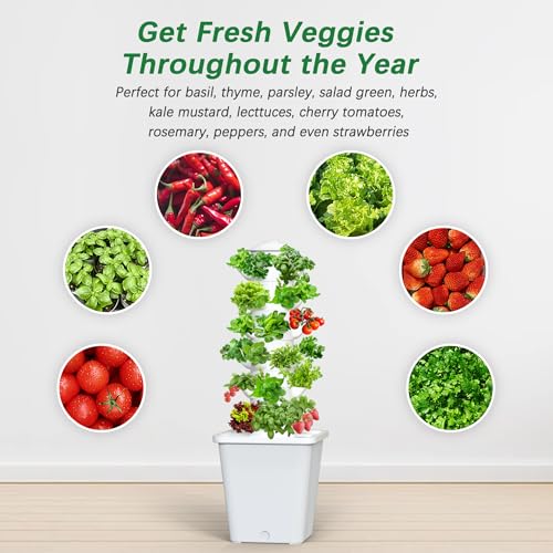 Hydroponics Growing System, 30-Plant Indoor Hydroponic Tower with Pump System, Plants Germination Kit, Smart Aeroponic Herb Garden, Vertical Hydroponic System for Gardening Lover (No Seed) - color: White