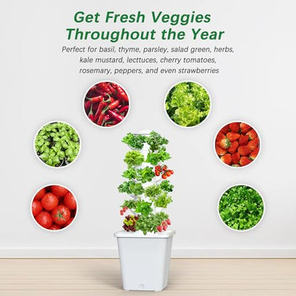 Hydroponics Growing System, 30-Plant Indoor Hydroponic Tower with Pump System, Plants Germination Kit, Smart Aeroponic Herb Garden, Vertical Hydroponic System for Gardening Lover (No Seed) - color: White