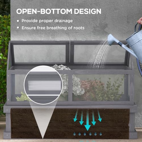 Outsunny Raised Garden Bed, Polycarbonate Mini Greenhouse, Gray - color: Gray
