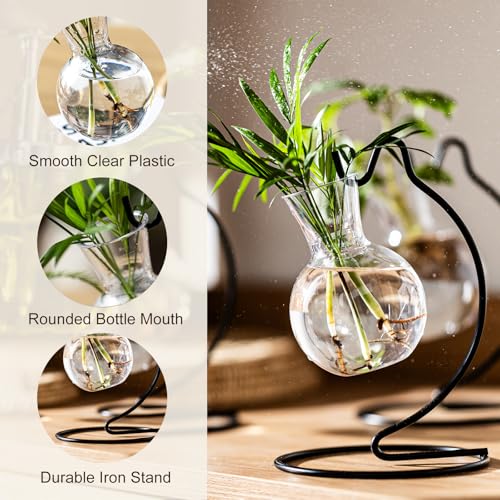 Plant Propagation Station, Plastic Vase with Metal Stand, Clear Plastic Hanging Vase, Hydroponic Planter for Office Home Wedding Tabletop Decoration (4)