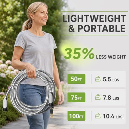 SPECILITE Expandable Metal Garden Water Hose 100 FT with Adjustable Nozzle - size: 100FT