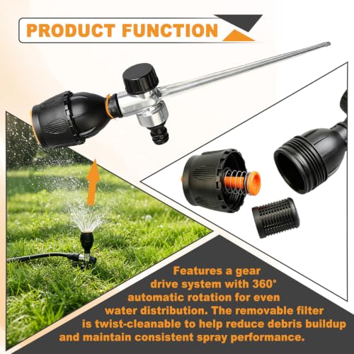 2 Pack Gear Drive Sprinkler 360° Rotating Metal Spike Base Yard