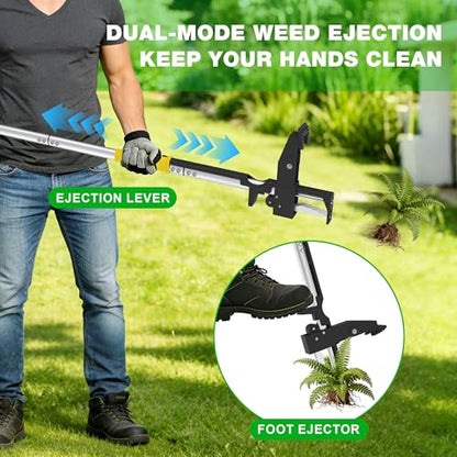 Stand Up Weed Puller Tool, 41" Heavy Duty Manual Garden Tools with Eject Mechanism Long Handle Weed Removal Tool with 4 Claw Steel Head for Yard Dandelion Crabgrass