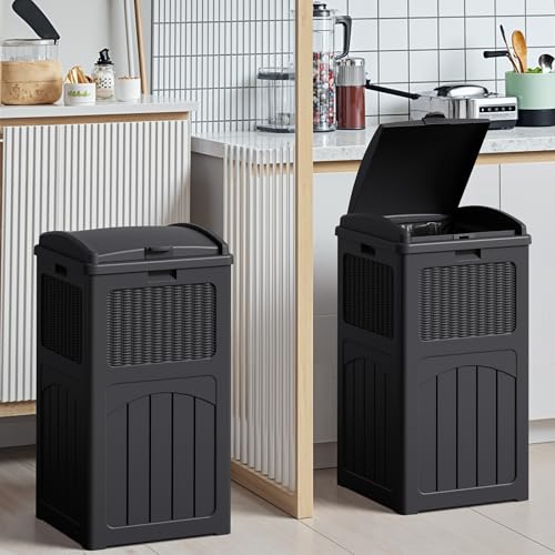Devoko 33 Gallon Outdoor Trash Can with Dual Lid, Hideaway Garbage Bins,2Pc - color: Black, size: 2 Pack