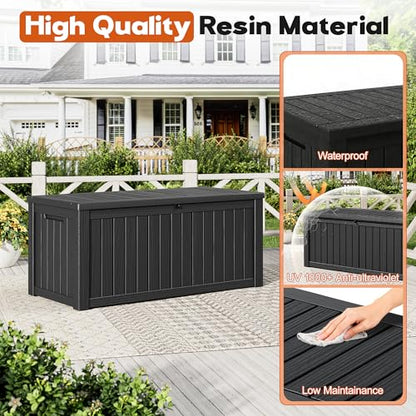 Waterproof Outdoor Storage Box, Resin Patio Organizer,180 Gal,Black - color: Striped Black, style: 180 Gallon