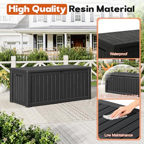 Outdoor Deck Storage Box, Waterproof.Black,150 Gallon - color: Striped Black, style: 180 Gallon