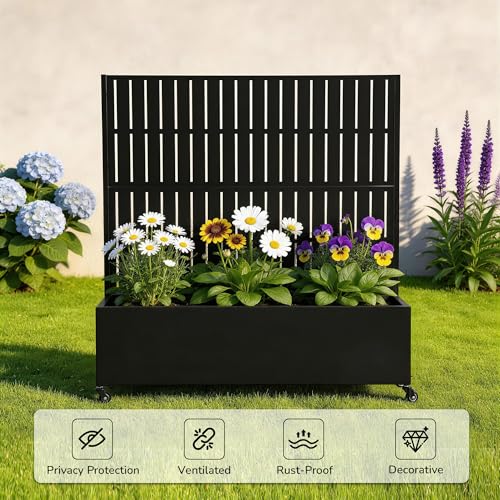 Pia Ricco Planter Box with Trellis, Privacy Planter for Climbing Plants - color: Black-parallel Lines, size: Small