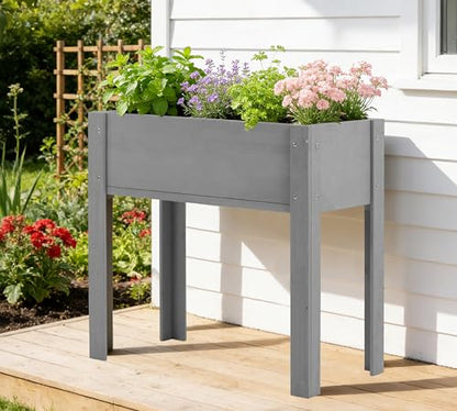 Raised Garden Bed with Legs, 31x16x31'', Outdoor Wood Elevated Planter Box, Grey Cedar, Thick Legs, w/Liner - size: 31x16x31in (1 Unit)