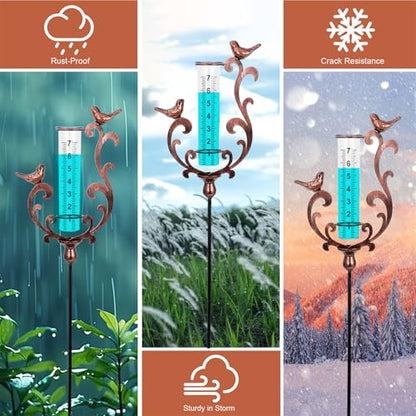 Rain Gauge Outdoor, 39" Cast Iron Bird Rain Gauge Outdoors Best Rated - color: Bronze - Bird