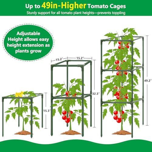 3 Pack 49" Square Tomato Cages, Heavy Duty Steel Garden Trellis Kit - size: 3PCS Cages
