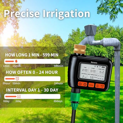 Sprinkler Timer, Programmable Hose Timers for Watering with Brass Swivel, Digital Irrigation Controller System with Rain Delay/Manual Mode/Automatic Watering for Gardens, Lawns, and Hose Systems