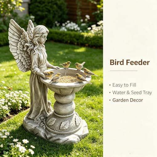15.35" Angel Bird Bath Statue, Resin Garden Sculpture - color: Angel Bird Bath