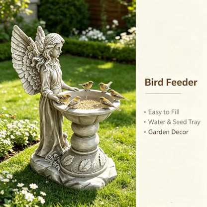 15.35" Angel Bird Bath Statue, Resin Garden Sculpture - color: Angel Bird Bath