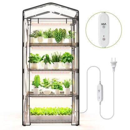 Indoor Greenhouse with Grow Light, 4-Tier Shelf, 26.4x19x61in