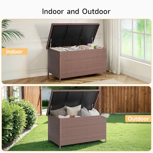 ONBRILL 158 Gallon XL Wicker Deck Box, Outdoor Patio Storage Box, Brown - color: Brown