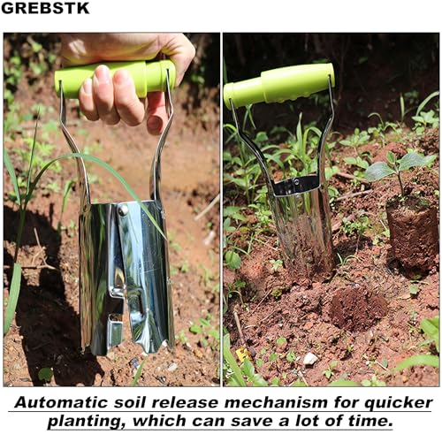 GREBSTK Bulb Transplanter, Stainless Steel Soil Release Tool