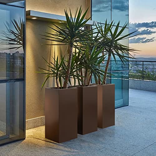 14Lx14Wx30H Rust-resistant Metallic Outdoor Indoor Tall Planter Set of 2 - color: Espresso