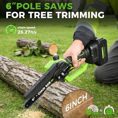 6Inch Mini Chainsaw with Extension Pole, 2-in-1 Pole Saw for Tree Trimming - color: Pale Green