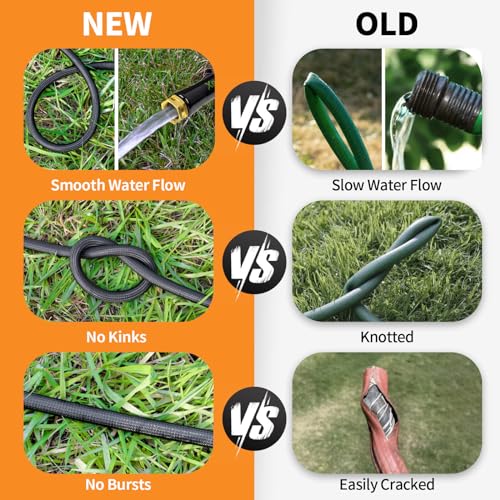 Garden Hose 25Ft, Flexible Lightweight Water Hose, Brass Fittings, Black - size: 25FT