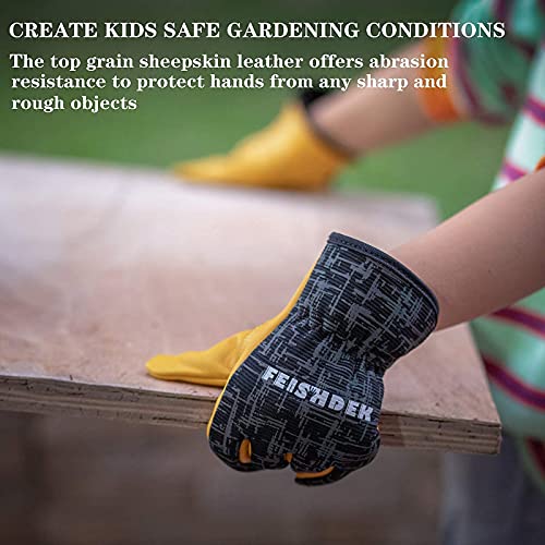 Kids Work Gloves, Sheepskin Leather Palm (Black, L, 6-7 Years Old) - color: Black 1 Pair, size: Large (6-7 Years Old)